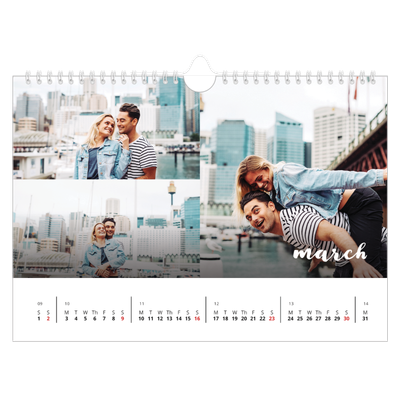 A4 Landscape Photo Calendar — Simple script [March]