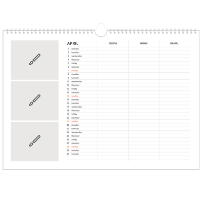 Family Planners A3 Landscape — Design your own product - Family of 3 [April]