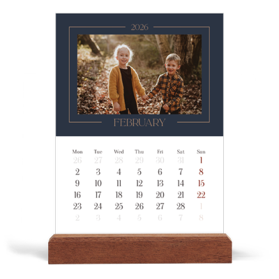 Easel Desk Calendar Portrait  — Prussian blue [February]